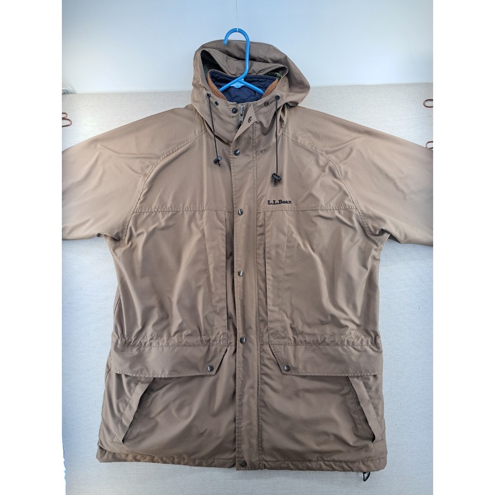 LL Bean 4 in 1 Country Parka Mens XL Tan Khaki Windbreaker Hooded Jacket Lined